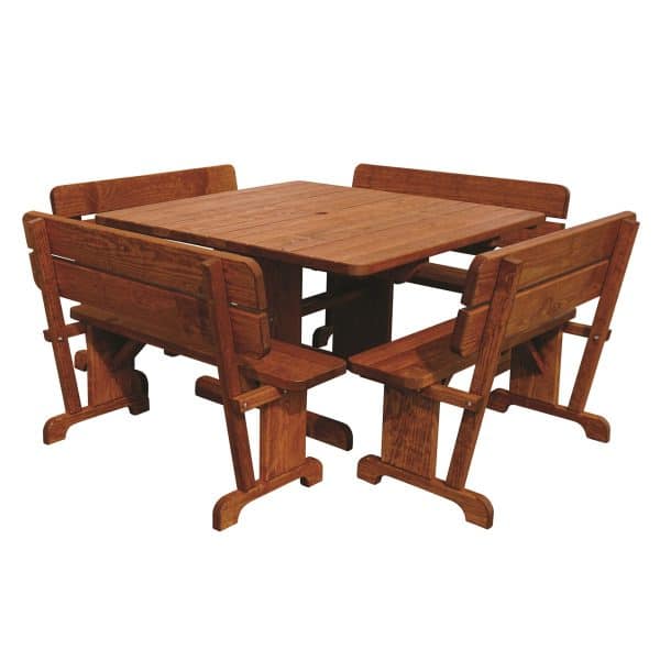 Wooden 48" Sq. Table W/ Benches Set